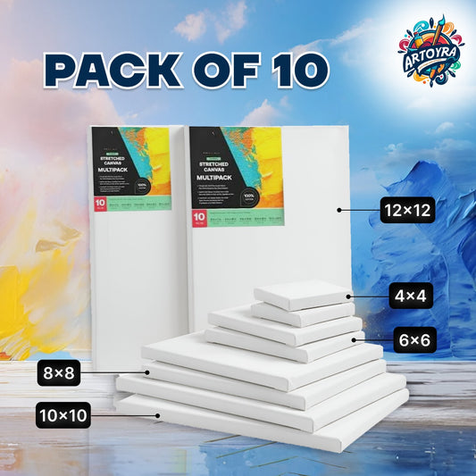 Pack of 10 Stretched Canvases – Premium Quality for Artists! 🖌️